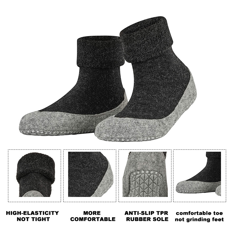 Men Wool Slipper Socks with Rubber Sole for Adults Slipper Socks with Rubber Sole Fashionable Knitted Floor Socks