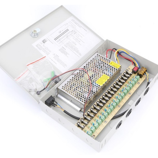 White Metal 12V 10A CCTV Power Supply Box Cabinet 120W Switching Mode Power Supply Box with 18 Channel Port Output