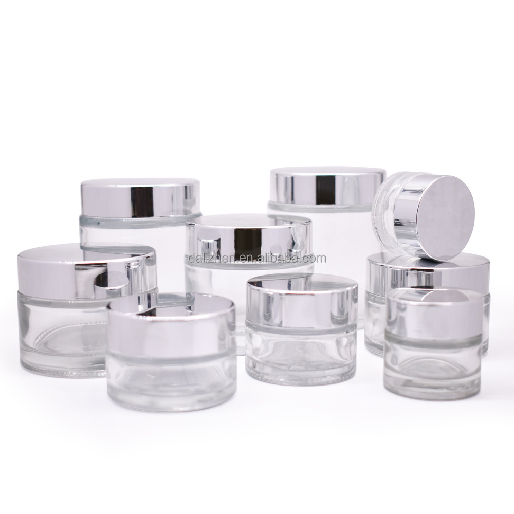 Clear glass cream jar with silver lid cosmetic empty package bottle for cream