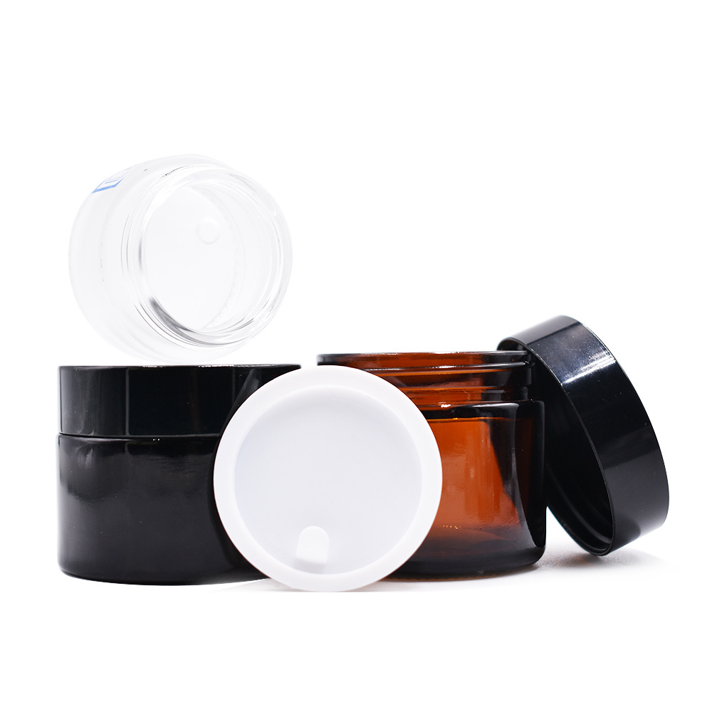 Wholesale Round 30g 50g Empty Luxury Face Cream Frosted Glass Cosmetic Jar With Lid