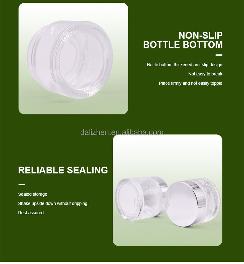 Clear glass cream jar with silver lid cosmetic empty package bottle for cream