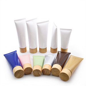 Custom Color Cosmetic Bamboo Squeeze Container Body Lotion/ Hand Cream/ Facial Cleaner Tubes For Skincare Packaging Tube