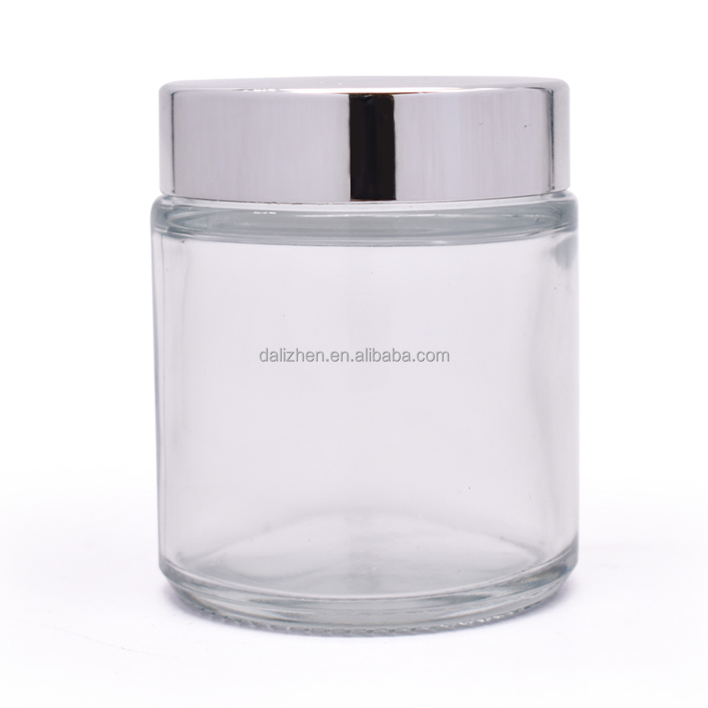 Clear glass cream jar with silver lid cosmetic empty package bottle for cream