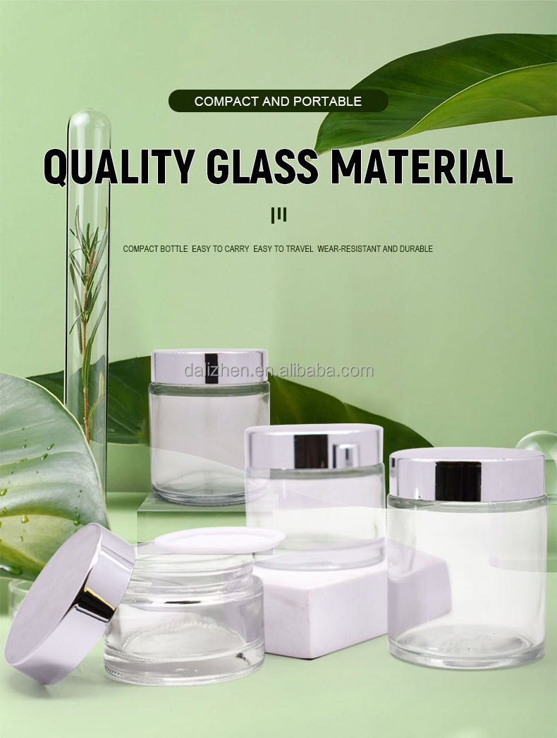 Clear glass cream jar with silver lid cosmetic empty package bottle for cream