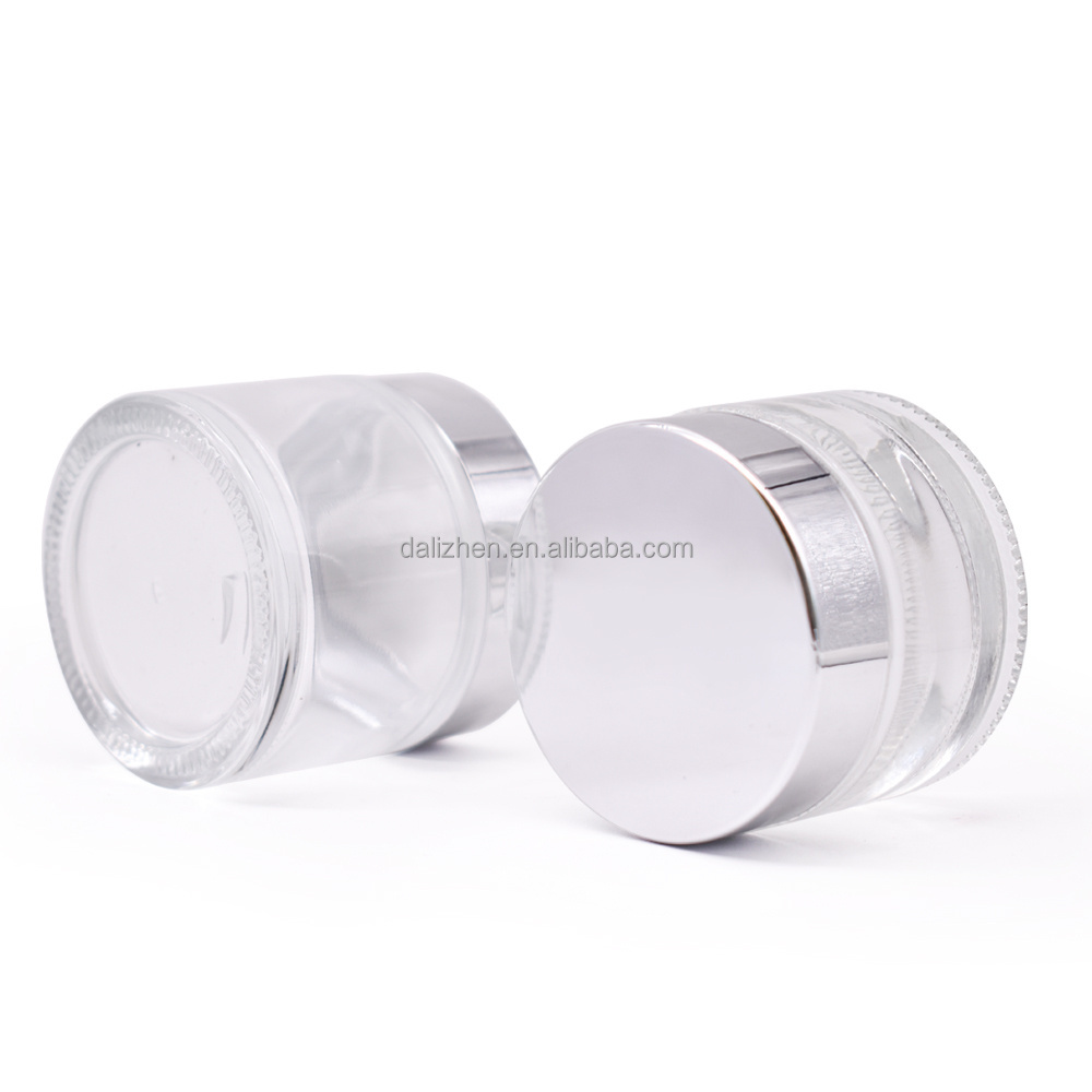 Clear glass cream jar with silver lid cosmetic empty package bottle for cream