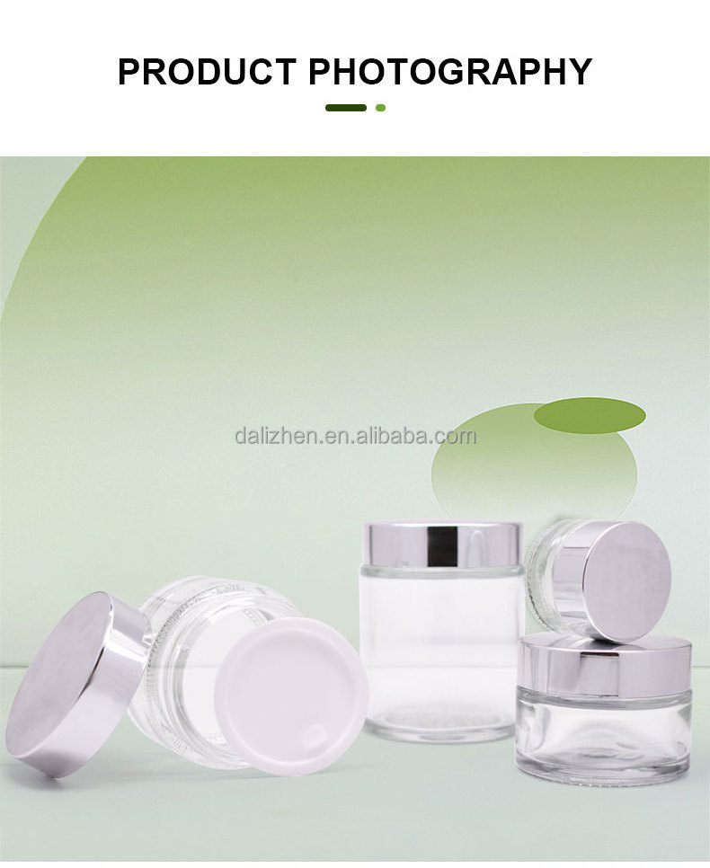 Clear glass cream jar with silver lid cosmetic empty package bottle for cream