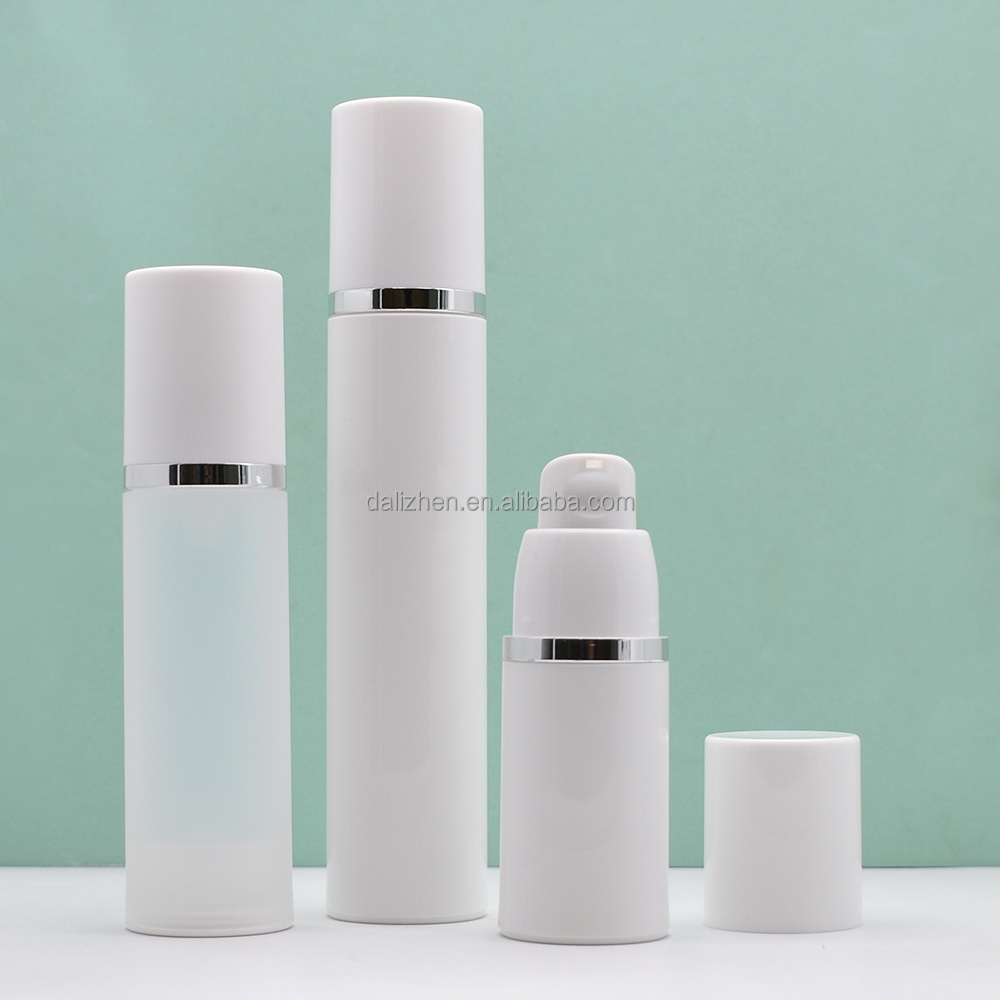 15ml 30ml 50ml white airless pump bottle with gold line cap PP airless cosmetic pump bottle for lotion cream