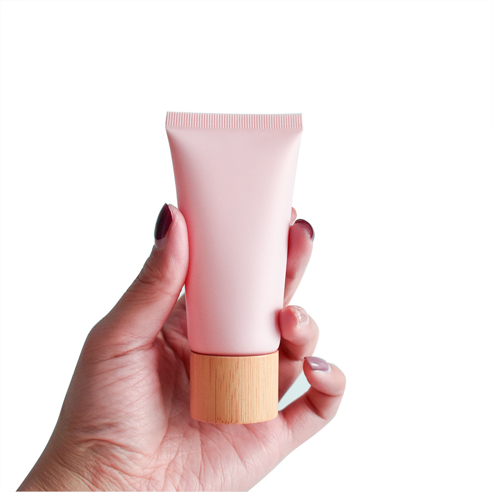 Custom Color Cosmetic Bamboo Squeeze Container Body Lotion/ Hand Cream/ Facial Cleaner Tubes For Skincare Packaging Tube