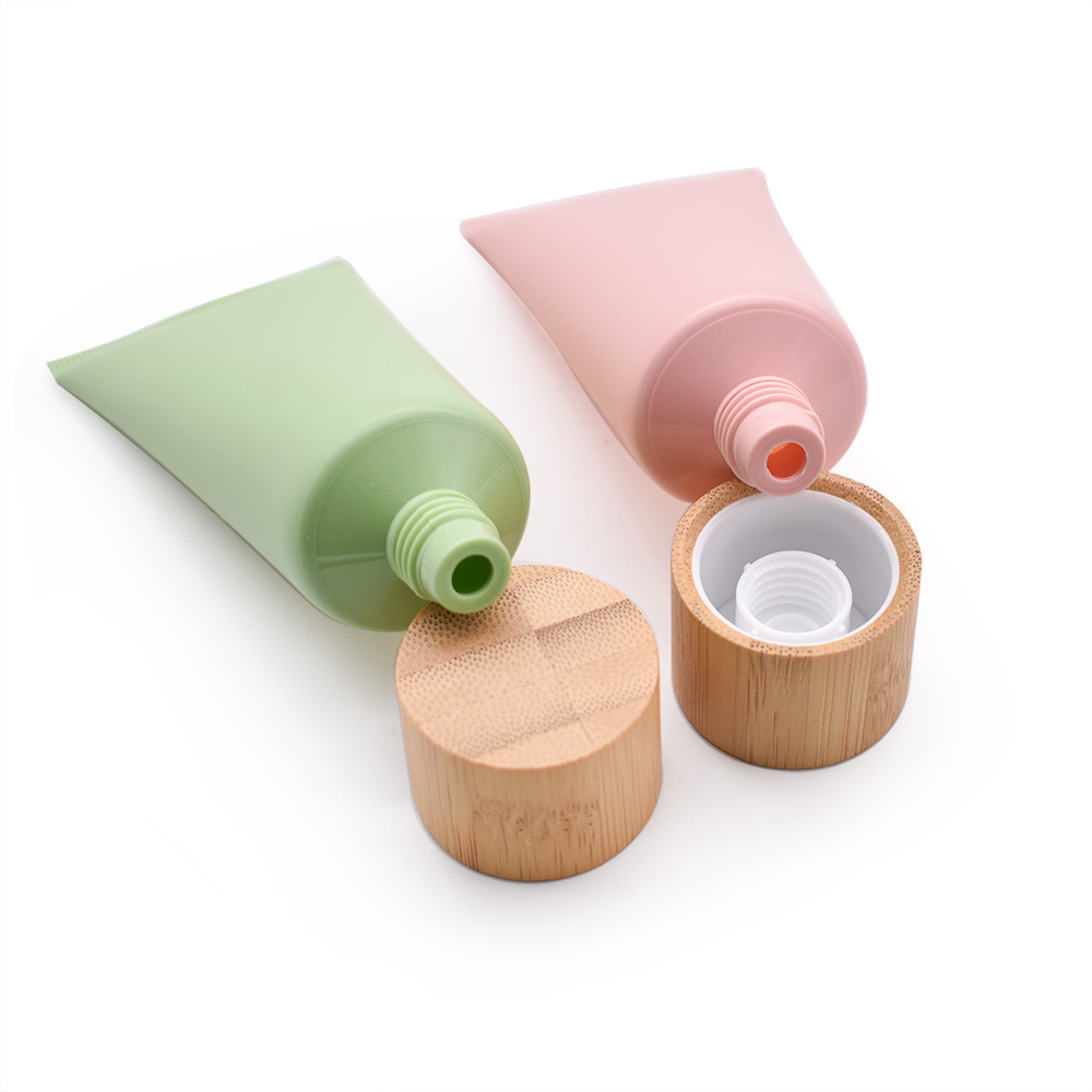 Custom Color Cosmetic Bamboo Squeeze Container Body Lotion/ Hand Cream/ Facial Cleaner Tubes For Skincare Packaging Tube