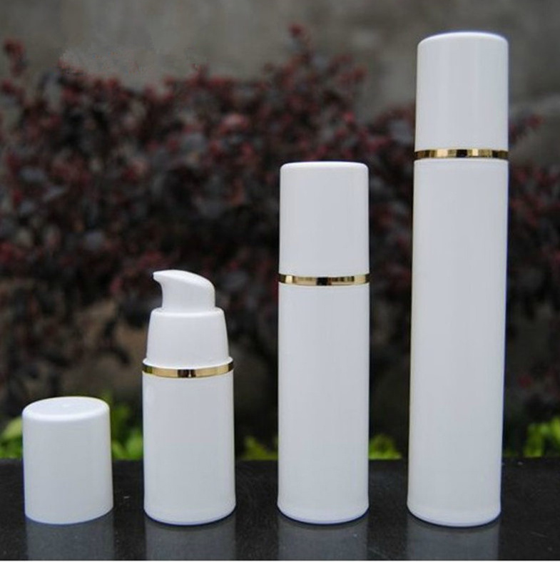 15ml 30ml 50ml white airless pump bottle with gold line cap PP airless cosmetic pump bottle for lotion cream