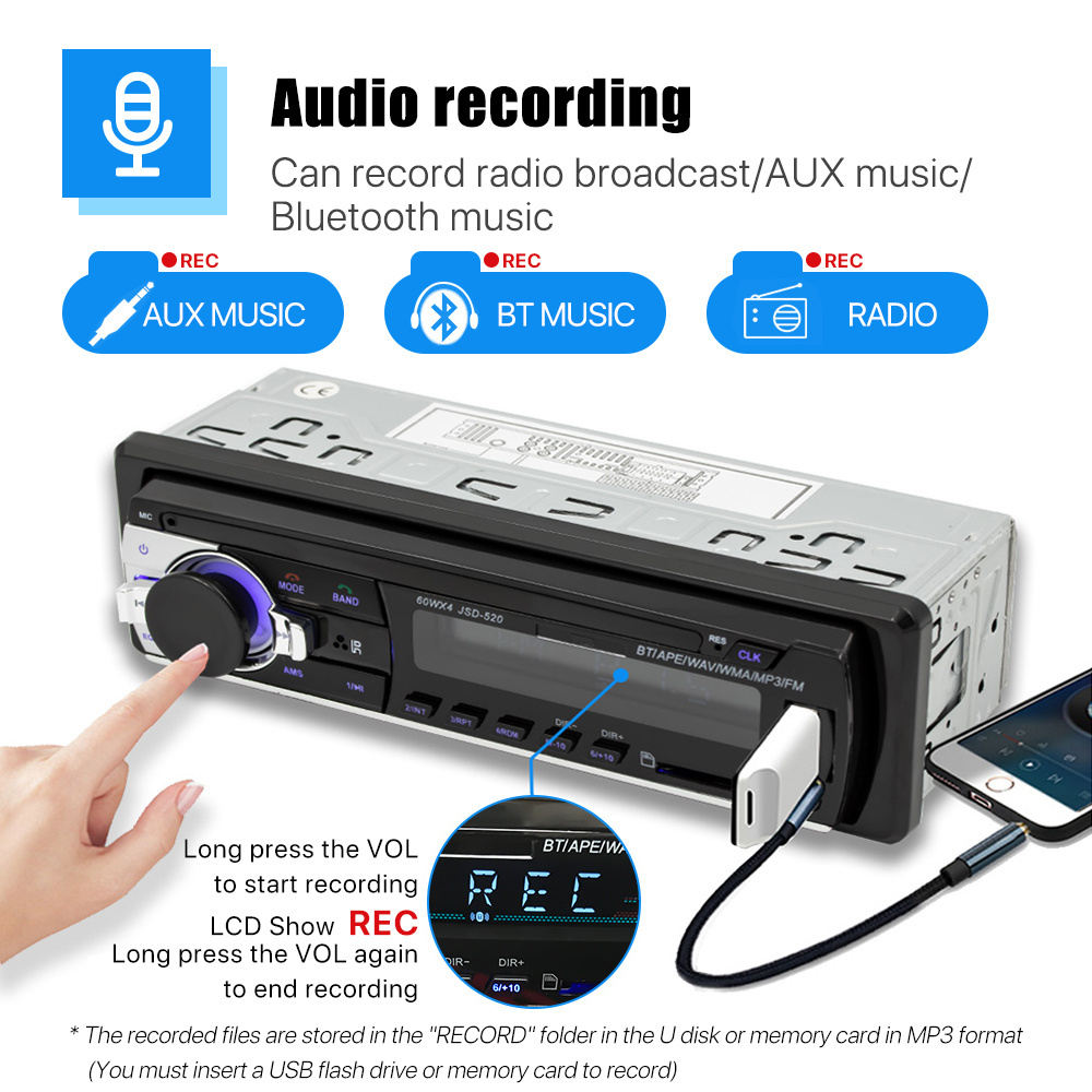 Car Stereo Radio BT FM MP3 Aux with USB SD 520