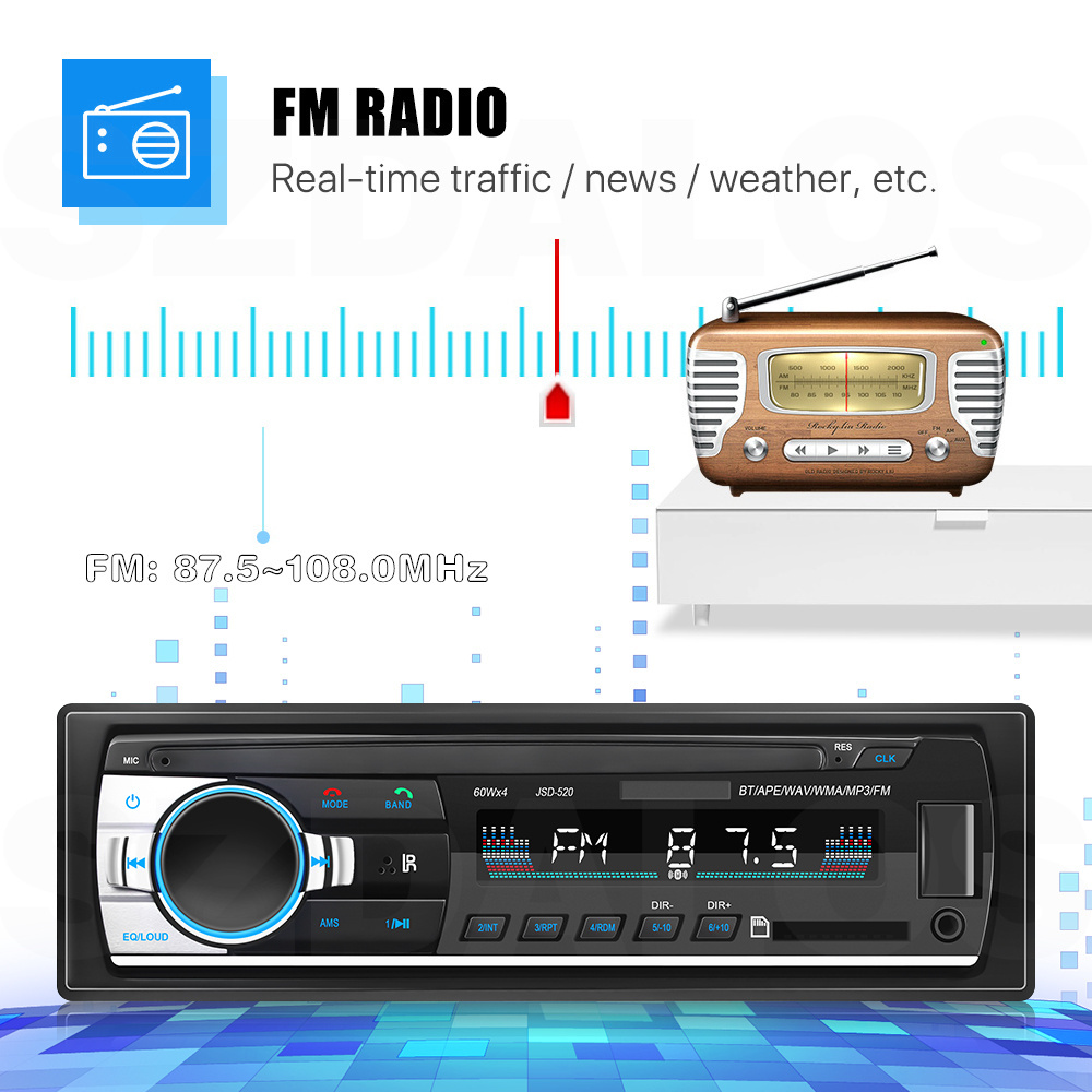 Car Stereo Radio BT FM MP3 Aux with USB SD 520