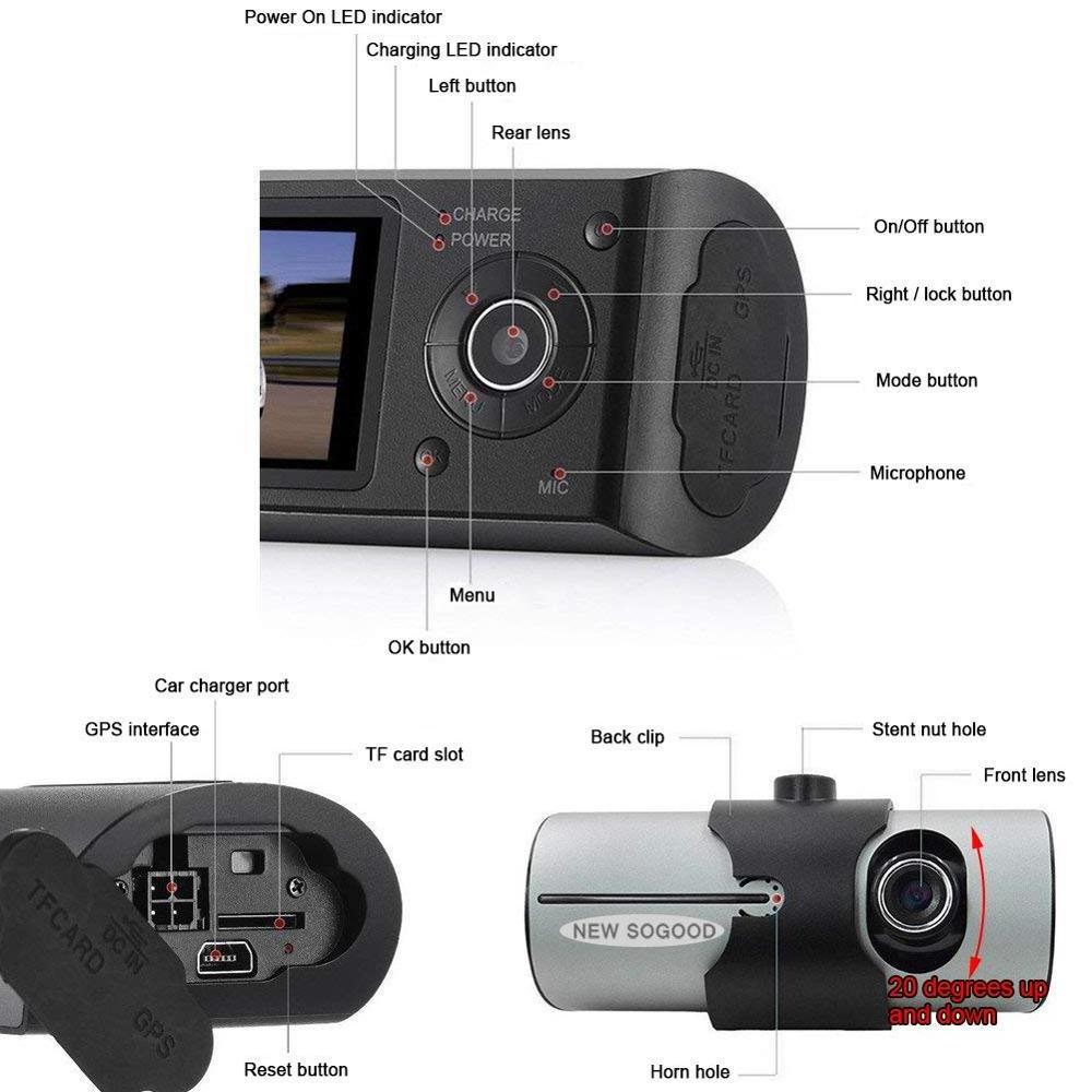 170 Wide Angle 2.7 TFT LCD Dual Camera Car DVR R300 X3000 Video Recorder GPS G-Sensor  Dash Cam