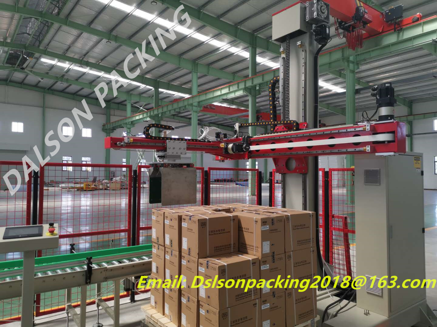 Automatic carton packing palletizing line,Single Arm Rotate Column Carton Case Palletizer Machine