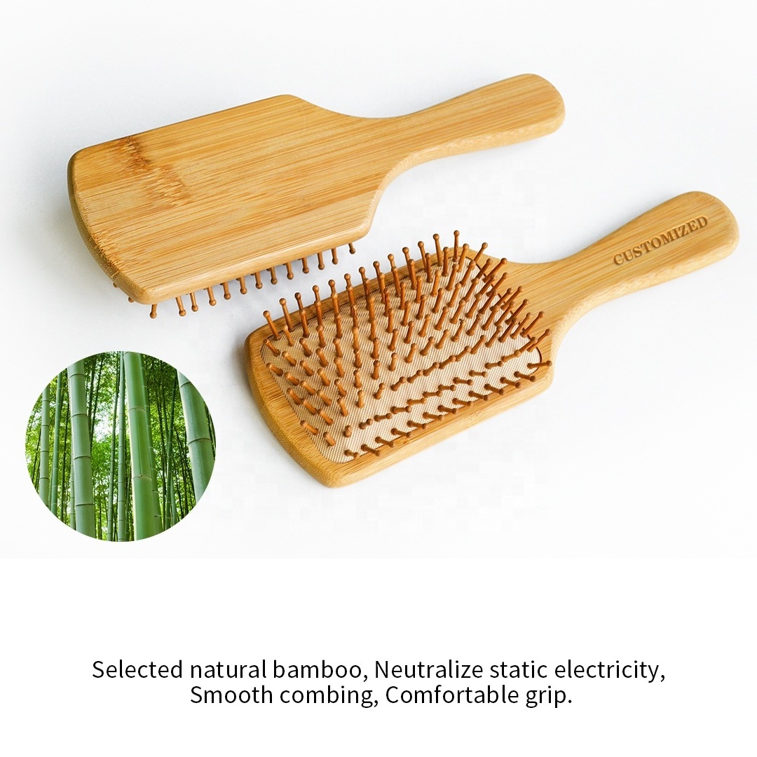 High quality goat hair  brush bamboo wooden hair brush bamboo massage comb wood hair brush