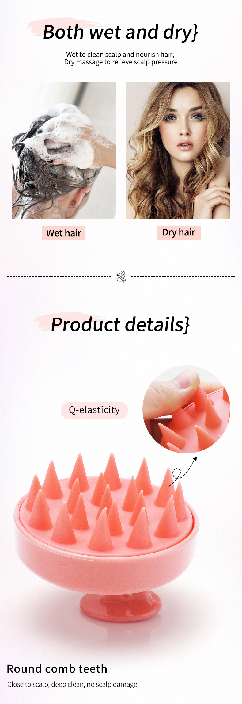 Silicone Head Massager Shampoo Scalp Massage Brush Rabbit Handle Hair Washing Comb Body Shower Brush Bath Massage Brush