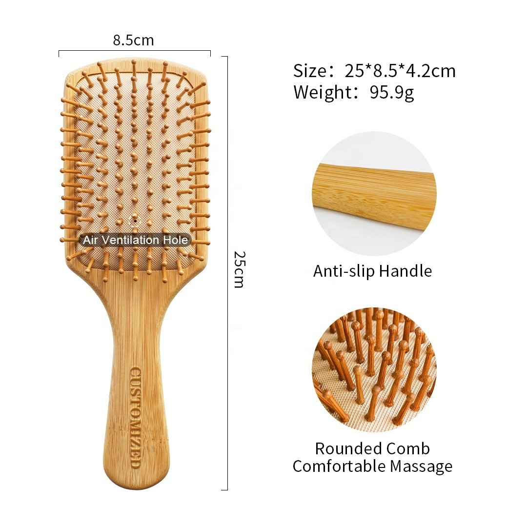 High quality goat hair  brush bamboo wooden hair brush bamboo massage comb wood hair brush