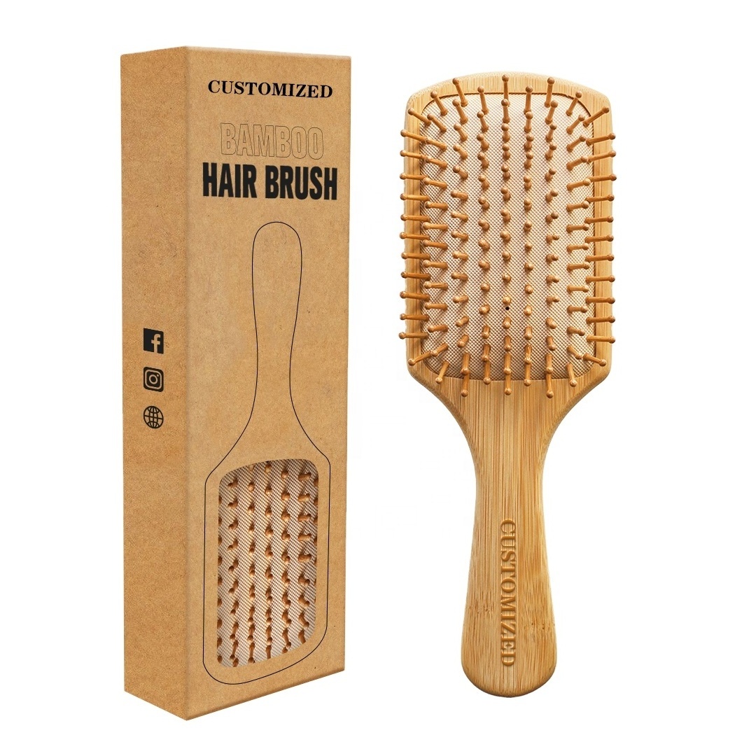 High quality goat hair  brush bamboo wooden hair brush bamboo massage comb wood hair brush