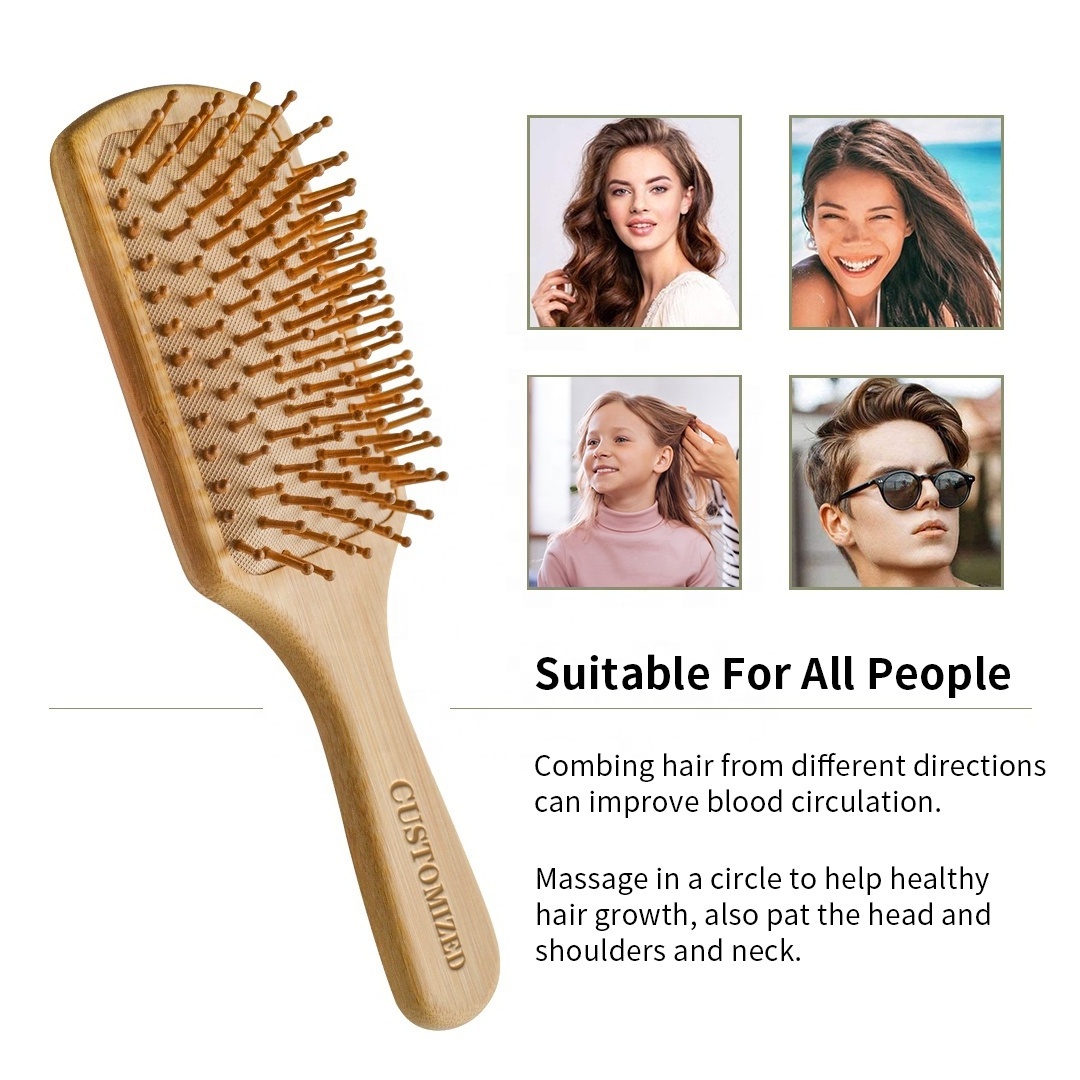 High quality goat hair  brush bamboo wooden hair brush bamboo massage comb wood hair brush