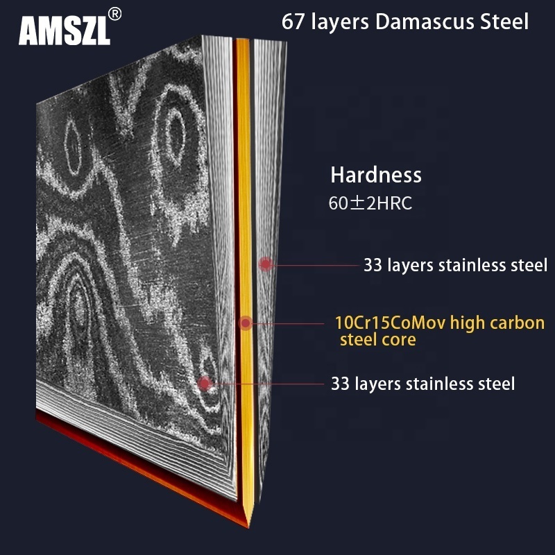 AMSZL Professional 7 inch 67 layers Damascus Cleaver Chopping Kitchen Knife G10 Handle Heavy Duty Bone Chopper Knife