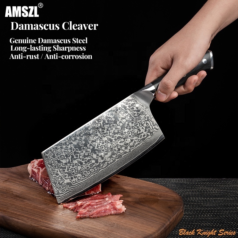 Amszl 67 Layers 10Cr15Comov Damascus Kitchen Knife G10 Handle Large Butcher Knife Chopper Chef Cleaver Knife