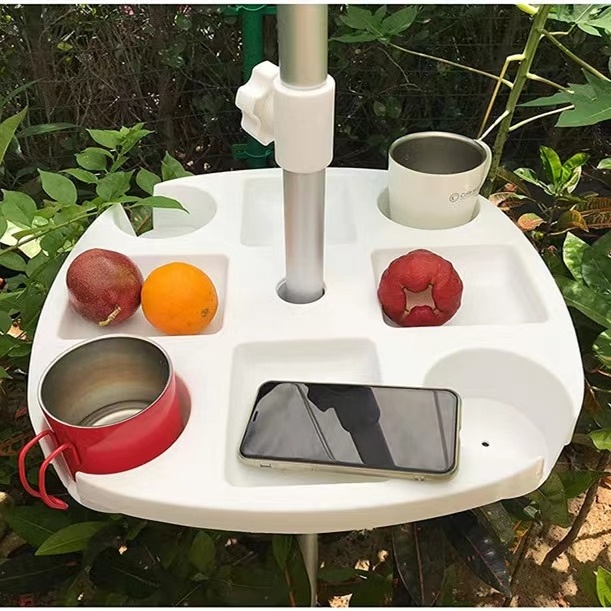 Beach Umbrella Table Tray w/ Cup Holders Mobile Device Slot & Snack Tray