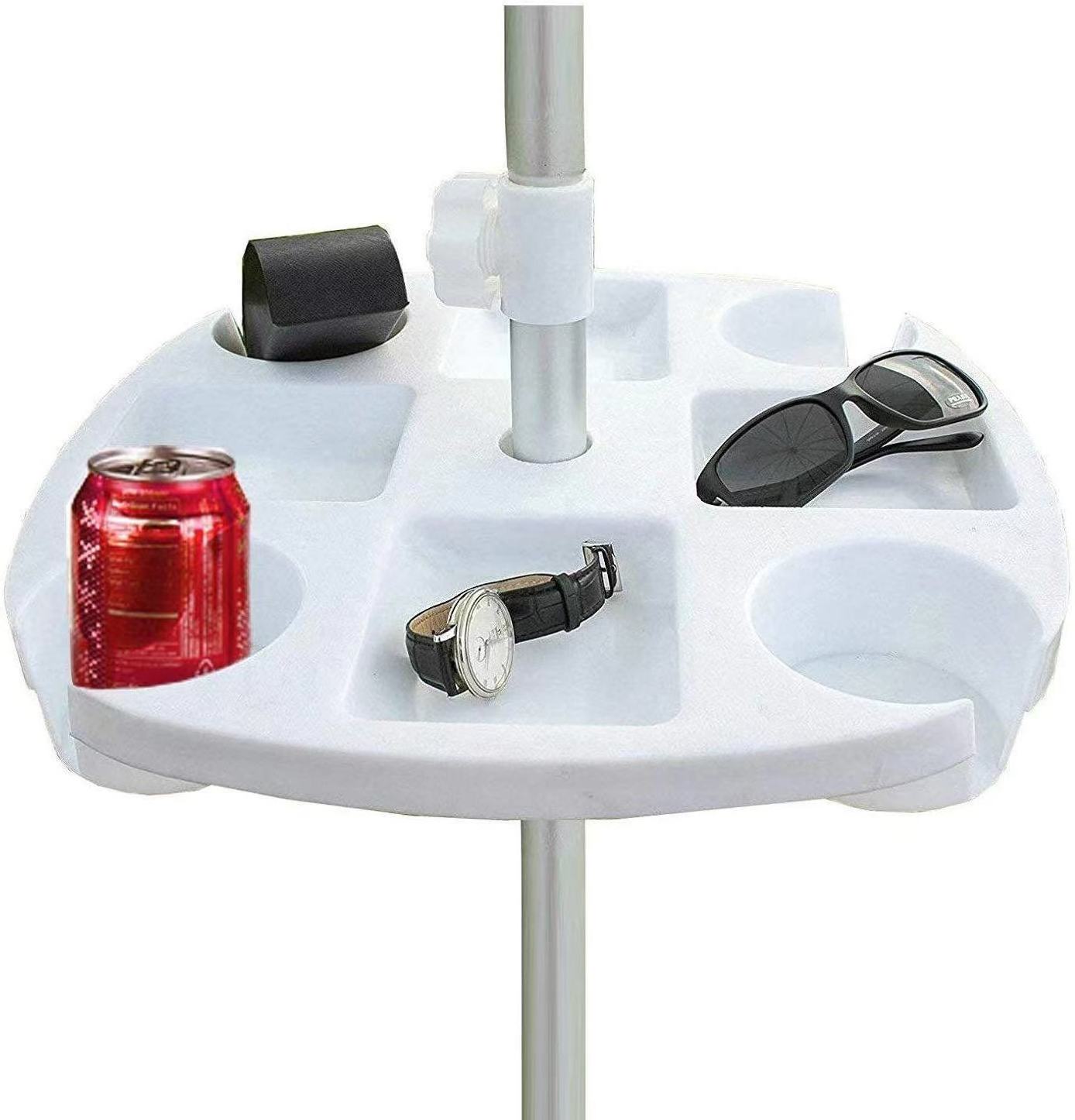 Beach Umbrella Table Tray w/ Cup Holders Mobile Device Slot & Snack Tray