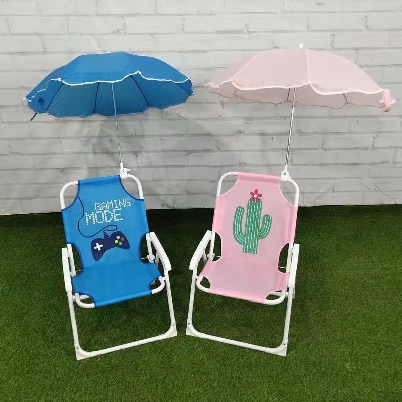 Outdoor Portable Folding Fishing Chair Thickened Sponge Camping Chair with Umbrella Metal Stainless Steel Modern Beach Chairs