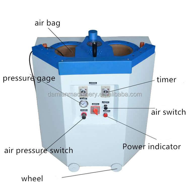 Pneumatic pressurized bladder sole press machine for shoes