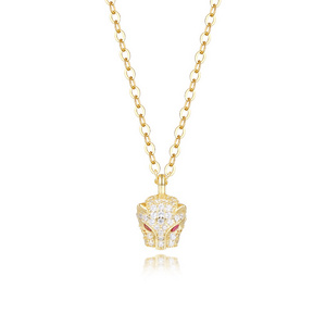 Dainty Wholesale 925 Sterling Silver 18K Gold Plated Animal Leopard Zircon Pendant Necklace for Women