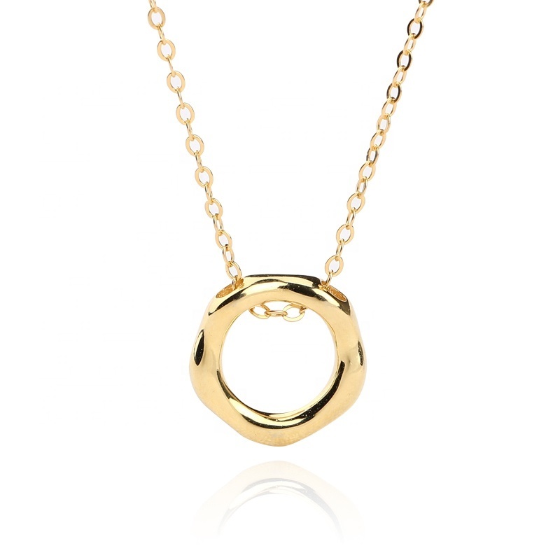 A1223 Minimalist Jewellery Fashion Circle Necklace 24K Gold Plated 925 Sterling Silver Circle Pendant Necklace