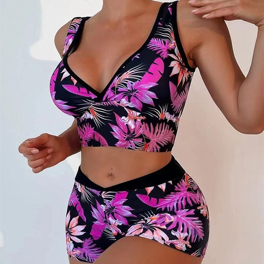 DAMOCHIC New Swimming Wear Floral Print 2 Piece Bathing Suits Tank Tops Bikini and Beach Shorts Swimsuit Swimwear Beachwear 2024