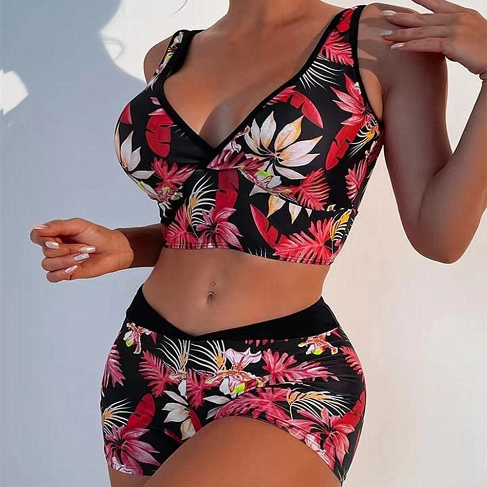 DAMOCHIC New Swimming Wear Floral Print 2 Piece Bathing Suits Tank Tops Bikini and Beach Shorts Swimsuit Swimwear Beachwear 2024