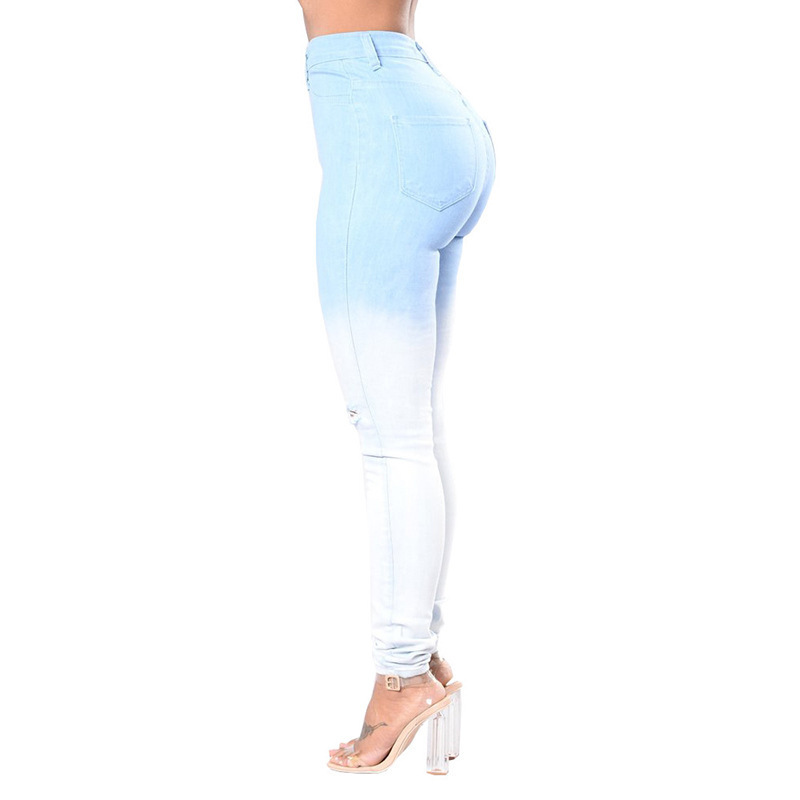 DAMOCHIC Spring Denim Pants Streetwear Blue White Gradient High Waist Ripped Buy Jeans in Bulk Fall Skinny Feminino Calca Jeans