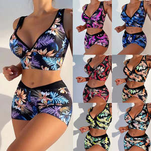 DAMOCHIC New Swimming Wear Floral Print 2 Piece Bathing Suits Tank Tops Bikini and Beach Shorts Swimsuit Swimwear Beachwear 2024