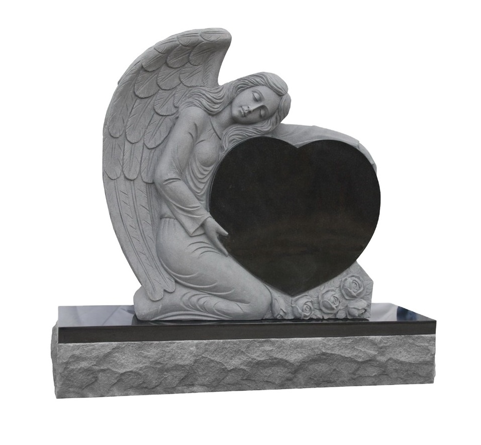 Custom black granite marble angel with heart tombstone heart angel gravestone headstones weeping angel tombstone