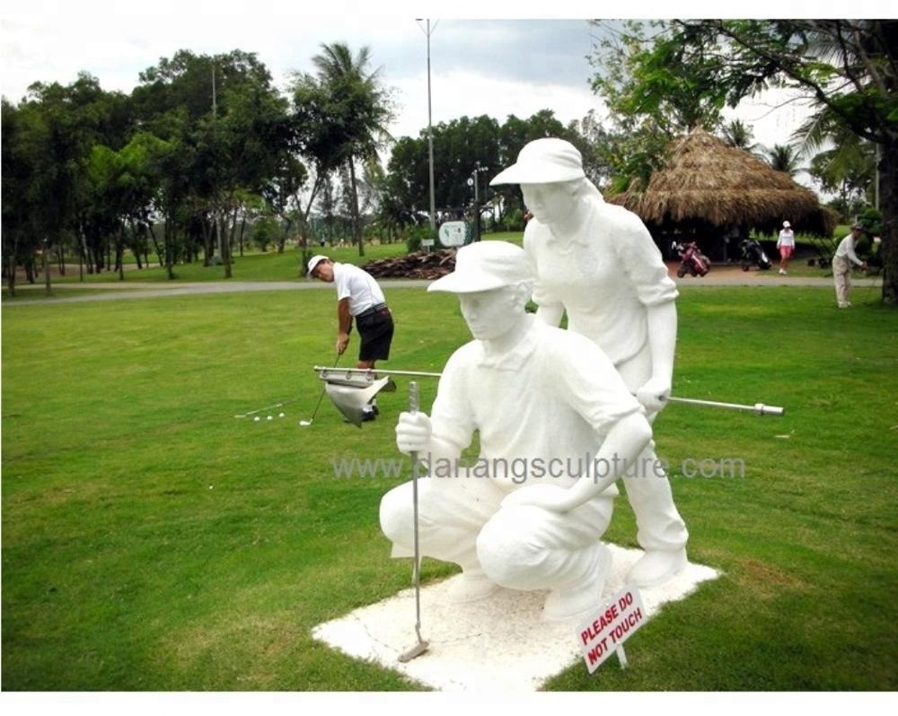 Life size outdoor Golfer and Caddy white marble stone statue DSF-A39