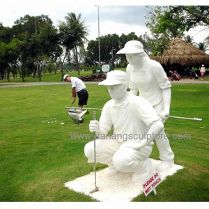 Life size outdoor Golfer and Caddy white marble stone statue DSF-A39