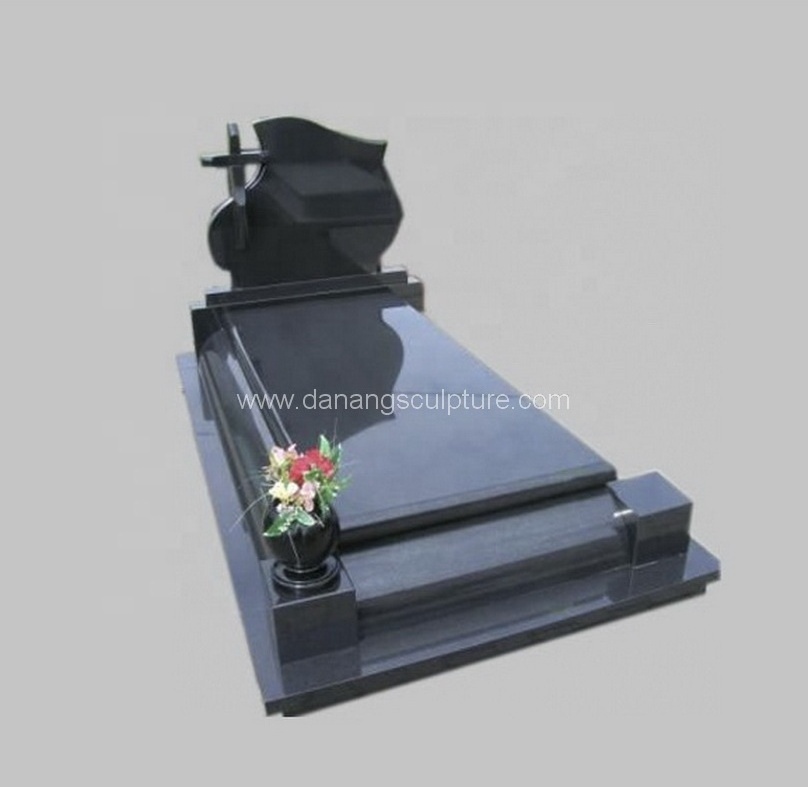 Vietnamese Factory Direct Price High quality Cross shape black marble granite tombstone monument