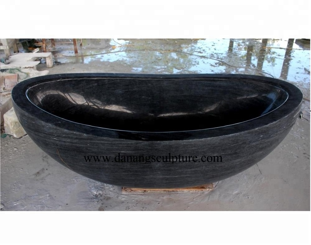 Elegant design freestanding outdoor bathtub solid marble stone bathtub oval black stone bathtub