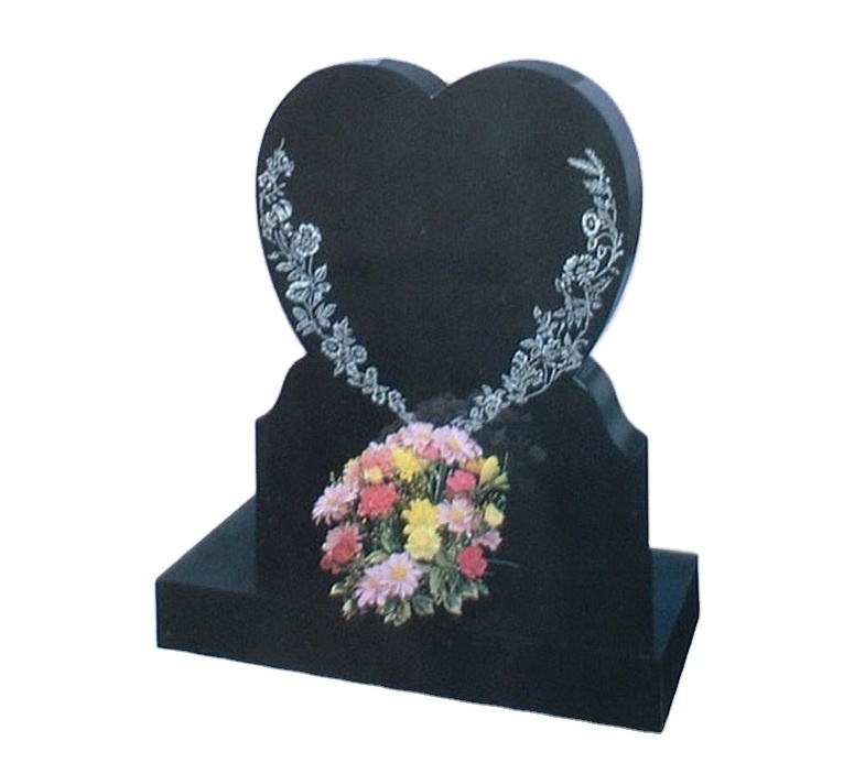 Custom black granite heart shaped headstone heart gravestone headstones for graves tombstones and monuments