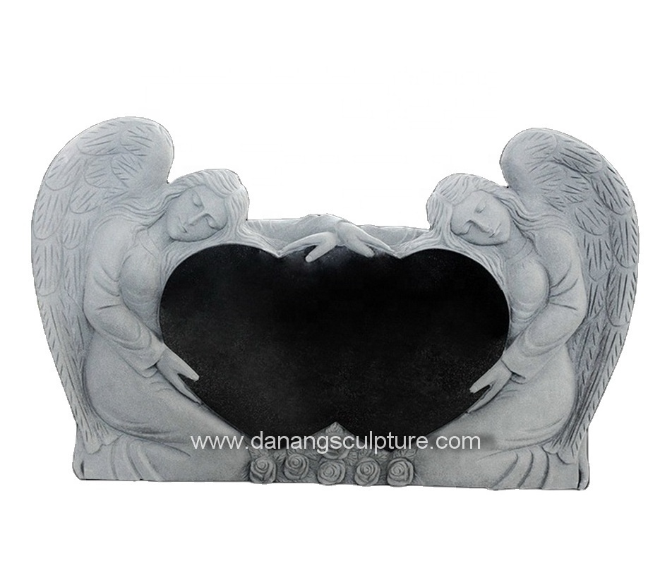 Custom black granite marble angel with heart tombstone heart angel gravestone headstones weeping angel tombstone