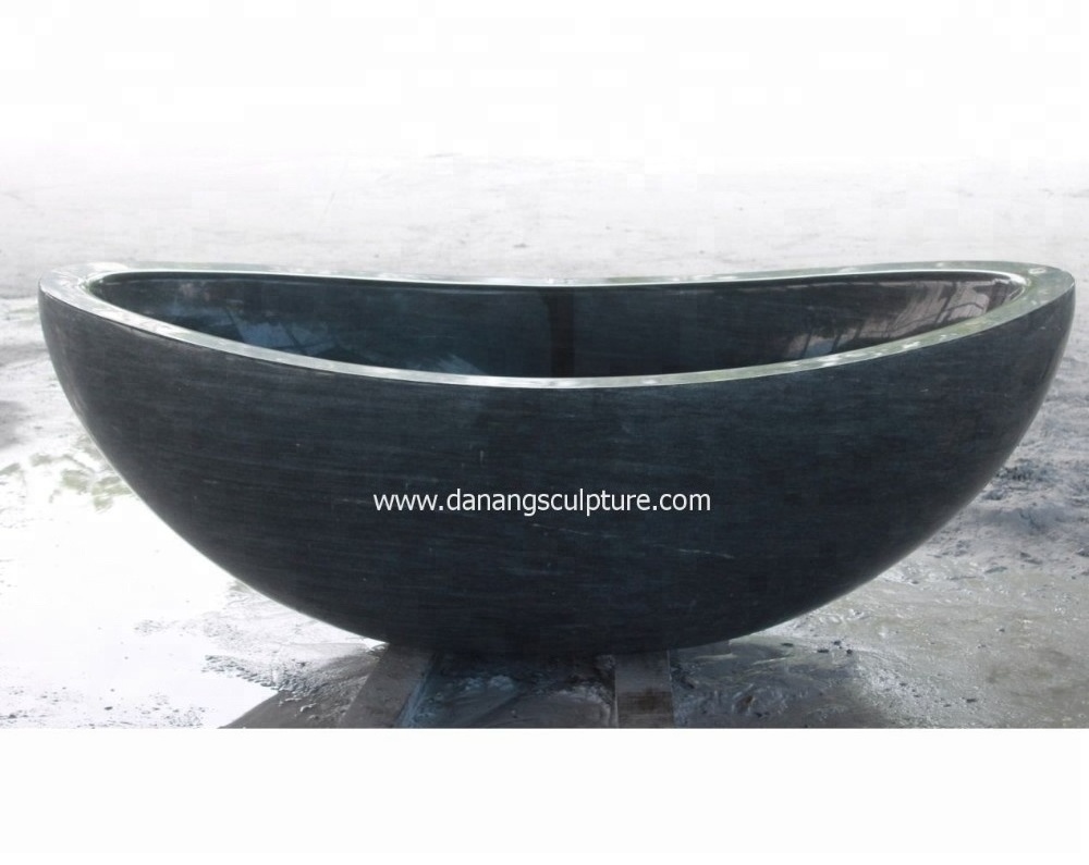 Elegant design freestanding outdoor bathtub solid marble stone bathtub oval black stone bathtub