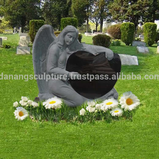 Custom black granite marble angel with heart tombstone heart angel gravestone headstones weeping angel tombstone