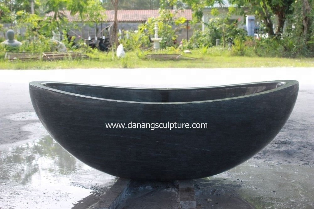 Elegant design freestanding outdoor bathtub solid marble stone bathtub oval black stone bathtub