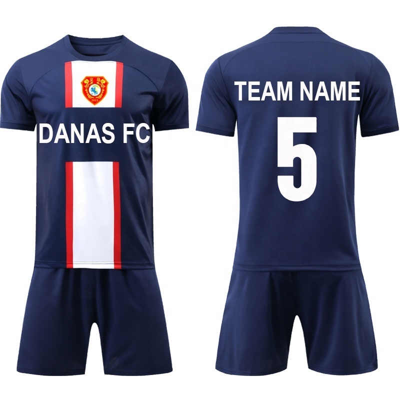 Best Selling Thai Quality Soccer Uniform Jersey Dark Blue Kids Football Training Kits 22/23