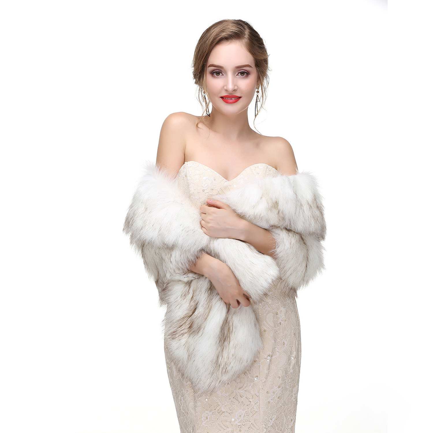 Women jane Faux Fur Wraps and Shawls Sleeveless Wedding Stole Shrug Scarf Coat For women Capelet Mink