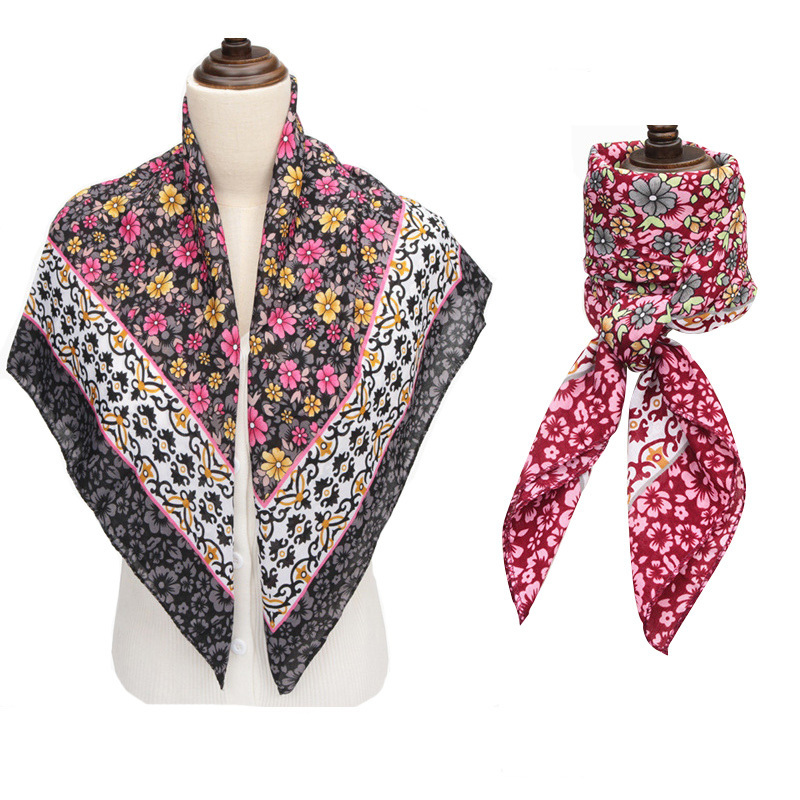 luxury 33 inch  cotton floral printed square ethnic tribal scarves shawls women polyester scarf warm