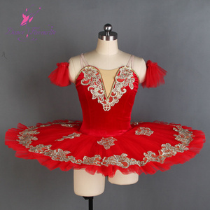 BLL097 Red and gold velvet professional ballet dance tutu dress performance costume girls dance wear