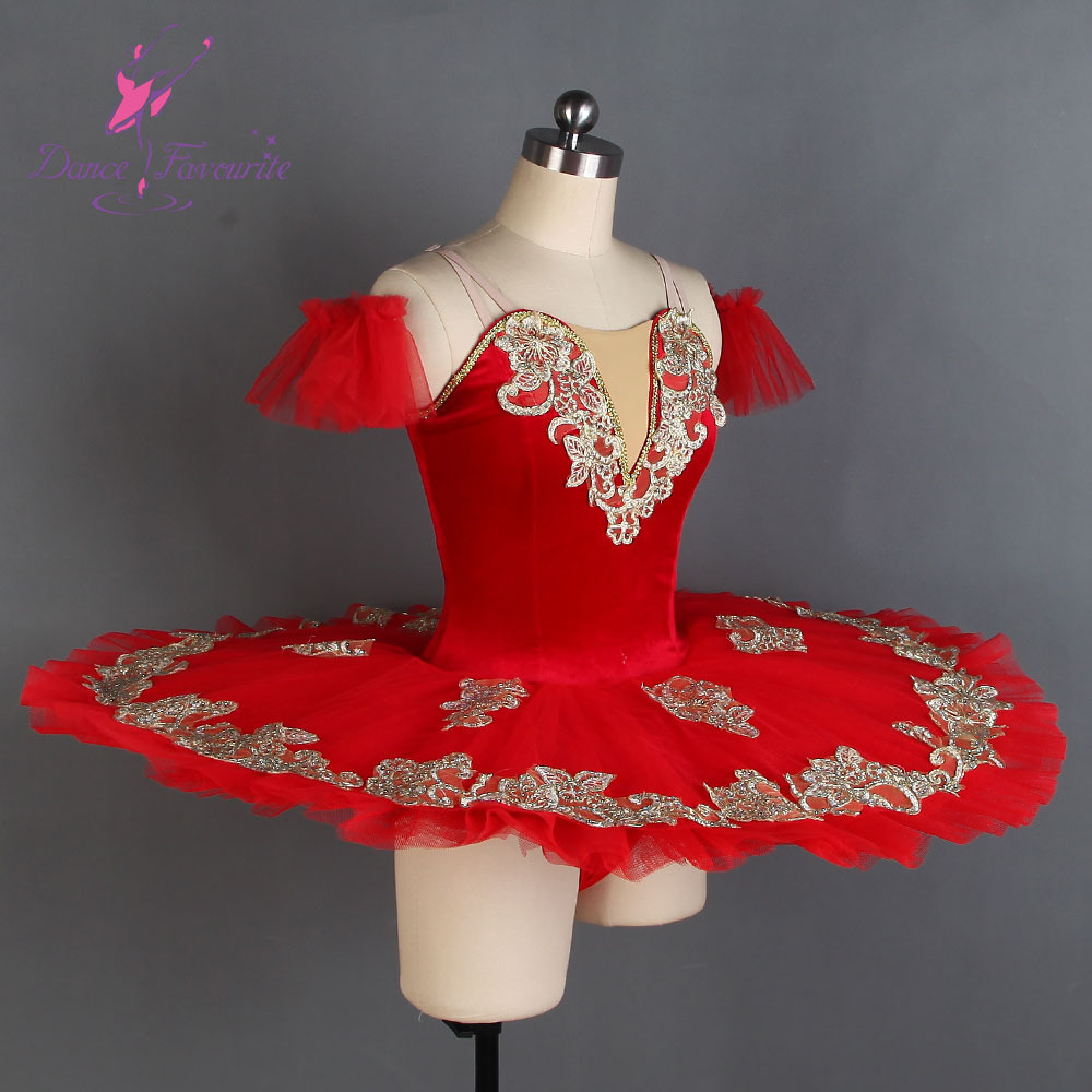 BLL097 Red and gold velvet professional ballet dance tutu dress performance costume girls dance wear